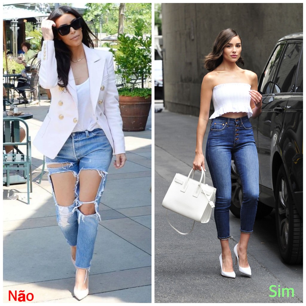 Kim Kardashian usando look com jeans rasgado não é chique