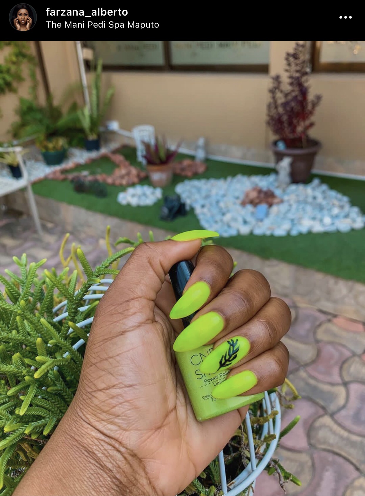 Unhas verdes da famosa Farzana Alberto