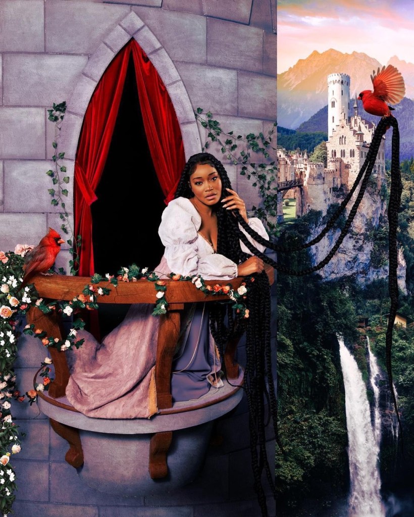 Keke Palmer usando fantasia de Rapunzel no Halloween 